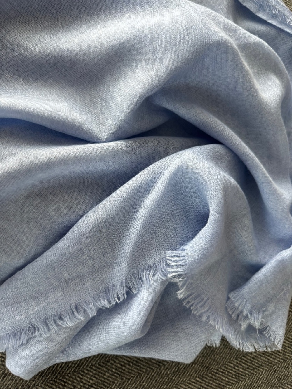 NWOT, ITALIAN, FRAYED EDGE SARONG/SCARF IN PRETTY LIGHT SKY BLUE - Picture 2 of 12